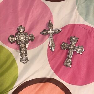 • Set of 3 Ornate Cross Candle Jewels — Rustic Spiritual Décor